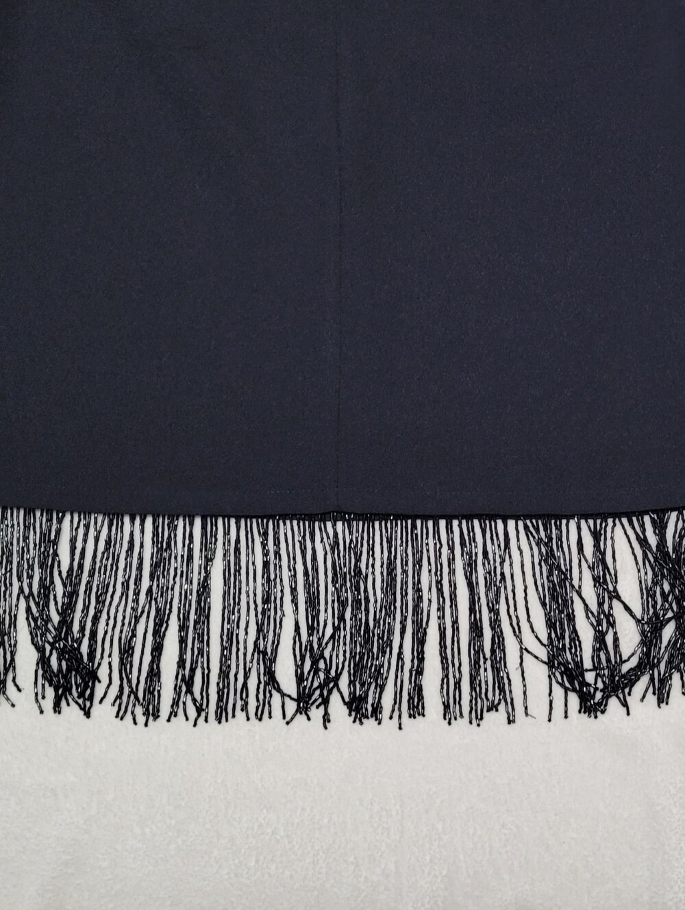 Punk 80s Vintage Rapture Black Crepe Bold Beaded Fringe High Waisted Mini Skirt - Picture 8 of 9